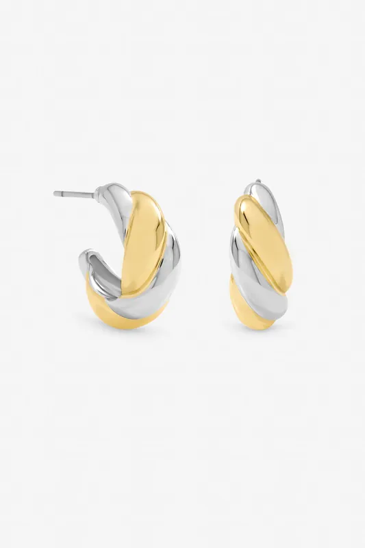 Two Tone Twist Hoop Earrings - Jon Richard