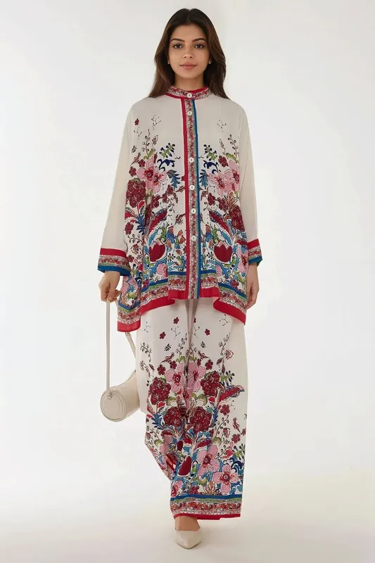 Printed High Waist Kimono-Pants Co-ord Set