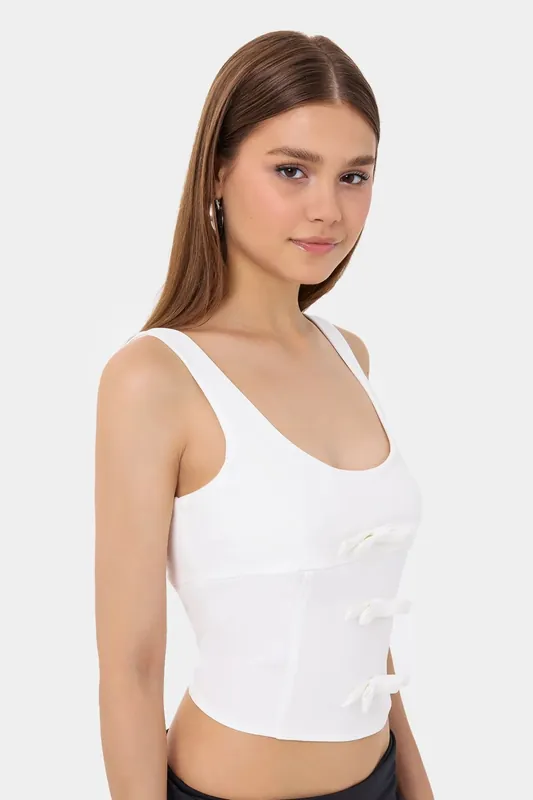 Sleeveless Bodycon Top with Bow Detail - Hiccup