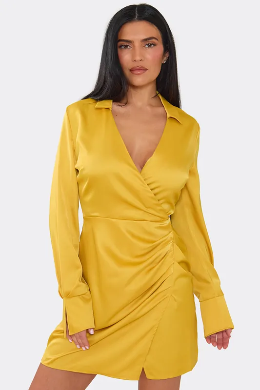 Long Sleeve Drape Mini Dress - EGO