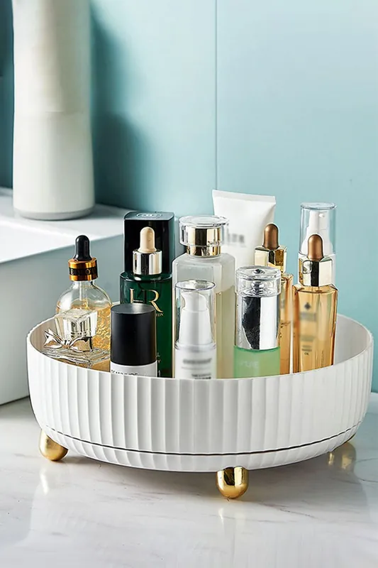28CM All-purpose Turntable-style Material Storage Spinning Fruit Plate Skincare Cosmetic Organizer