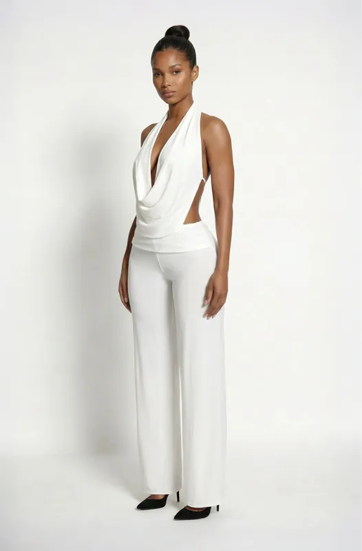 The Iyza Foldover Pants White - LEMONLUNAR