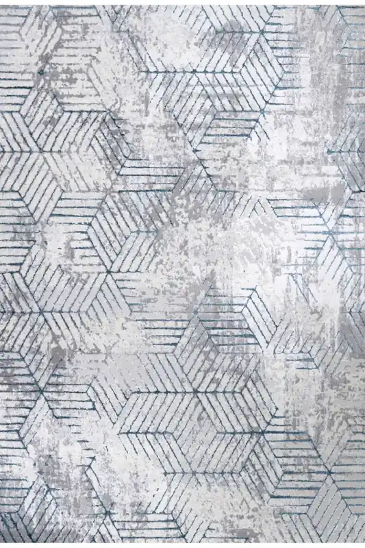 Runner Rug Blue Grey Distressed Abstract Geometric Long Hallway Rugs - Kukoon