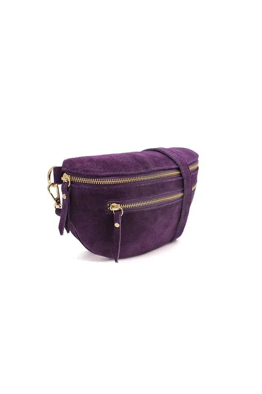 Italian Genuine Suede Sling Crossbody Bag With Front Pockets - Kitise