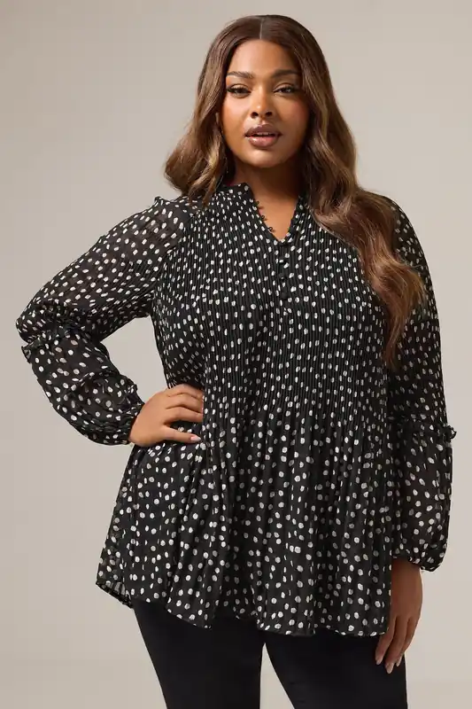 Spot Print Pleated Blouse - Yours