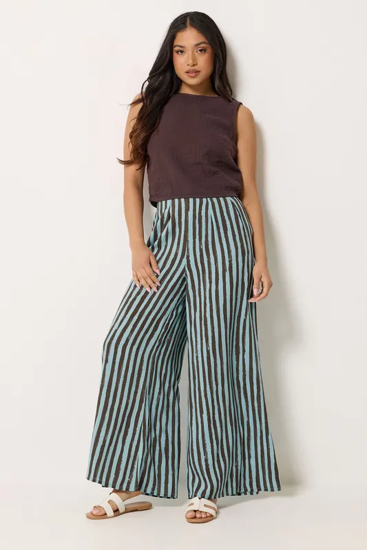 Petite Stripe Palazzo Wide Leg Trousers - PixieGirl