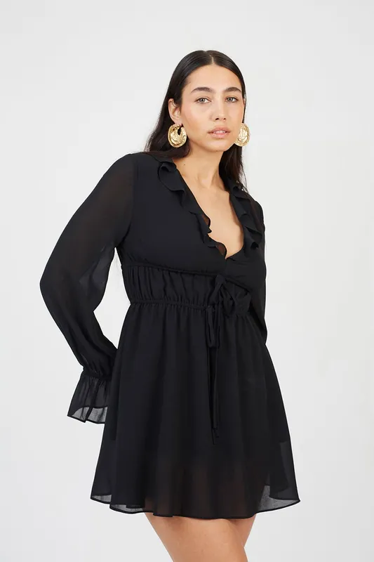 Frill Detail Ruched Mini Dress - Brave Soul