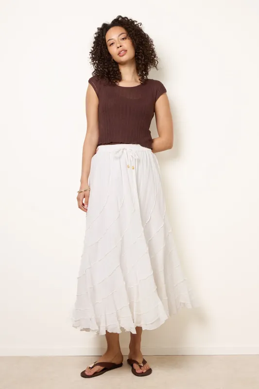 Ivory Panelled Overlocked Frill Maxi Skirt - Blue Vanilla