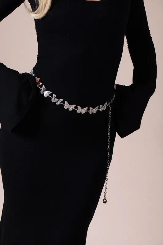 Butterfly Chain Belt In Silver - SVNX