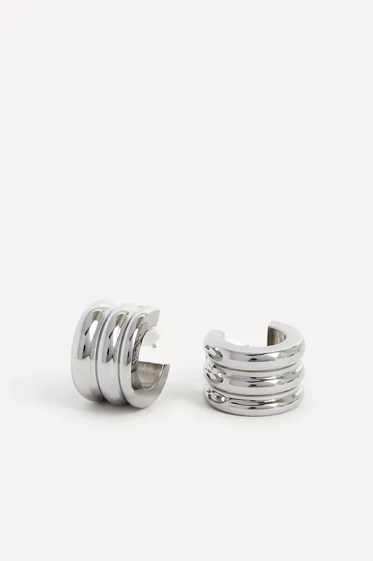 Noa Small Silver Ridge Hoop Earrings - Linzi