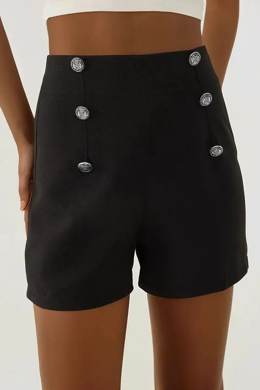 High Waist Buttoned Shorts - Hiccup