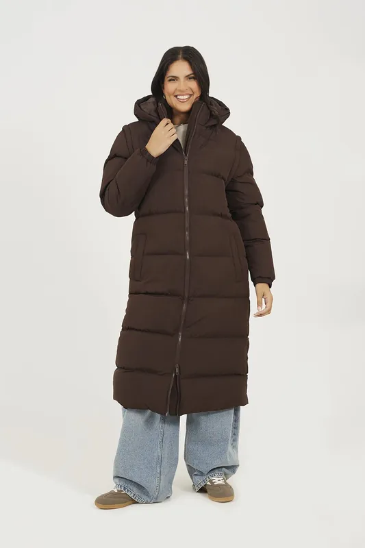 Maxi Hooded Puffer Jacket with Detachable Sleeves - Brave Soul