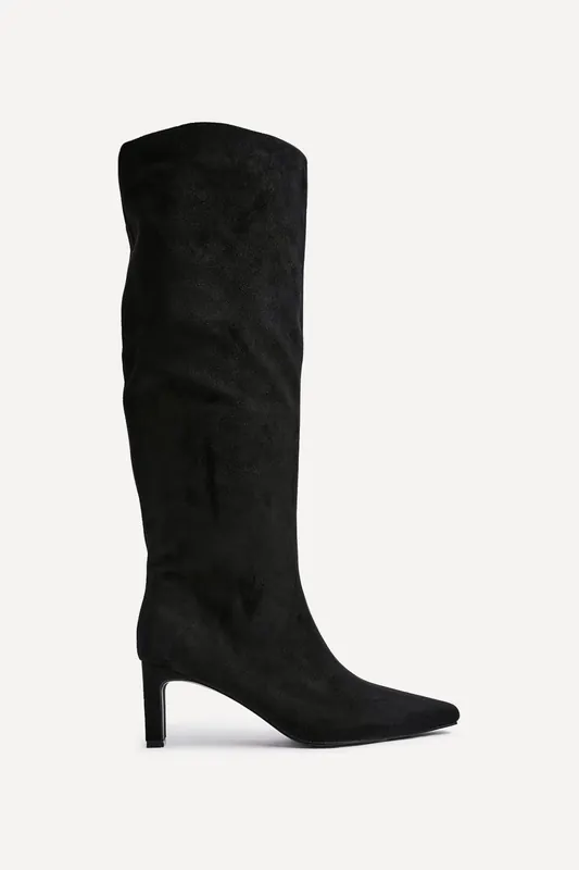 Uptown Black Faux Suede Knee High Boot - Linzi