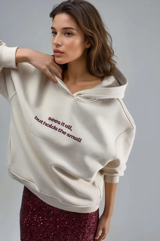 Hooded Long Sleeve Sweatshirt with Text Print - Busem