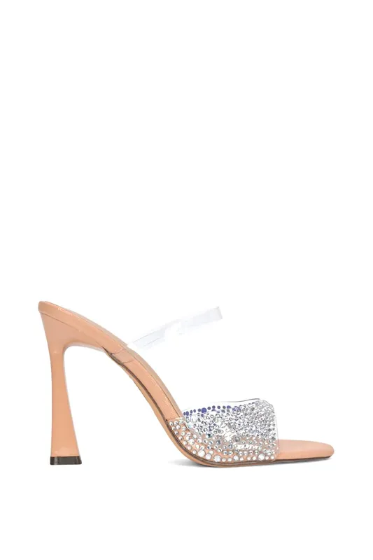 Lois' Rhinestone Perspex High Heeled Mules With Open Toe - XY London