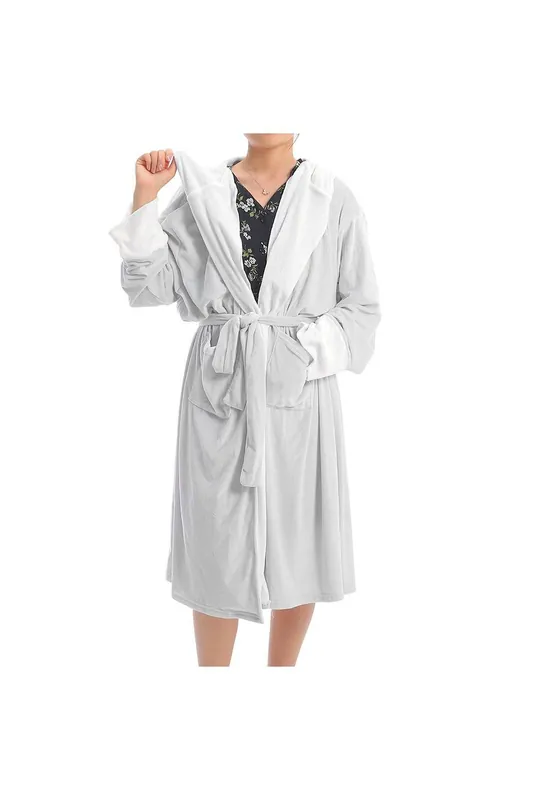 Contrast Colour Flannel Hooded Bath Robe - MODISHION