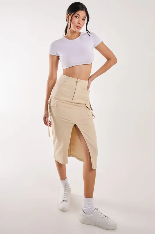 Utility Pocket Detail Midi Skirt - Pink Vanilla
