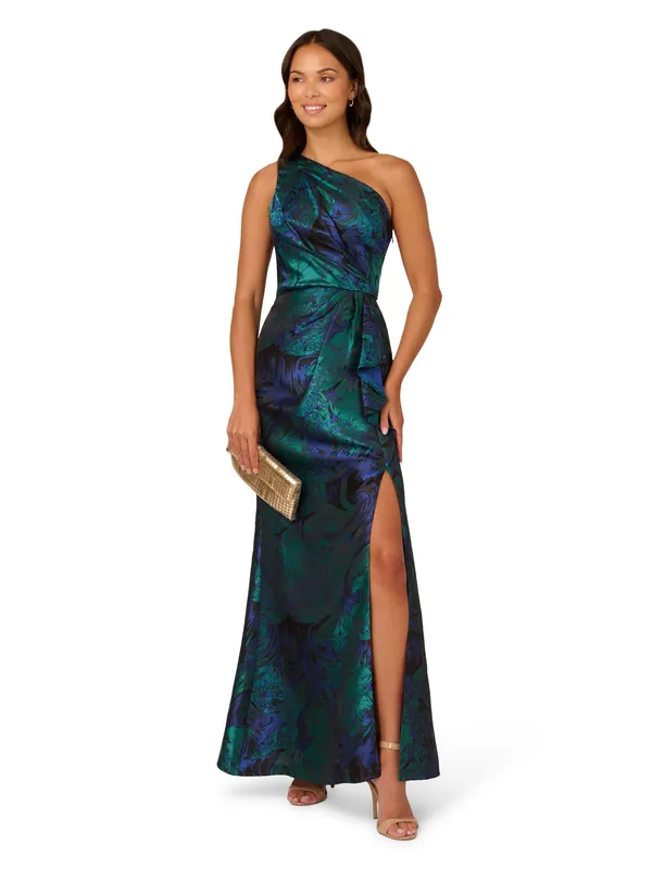 One Shoulder Jacquard Gown - Adrianna Papell