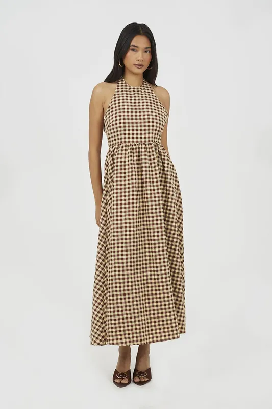 Gingham Halterneck Maxi Dress - Brave Soul