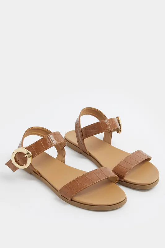 Croc Buckle Detail Sandals In Wide E Fit - Yours