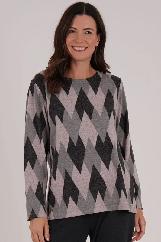 Argyle Print Zip Back Top - Tigi