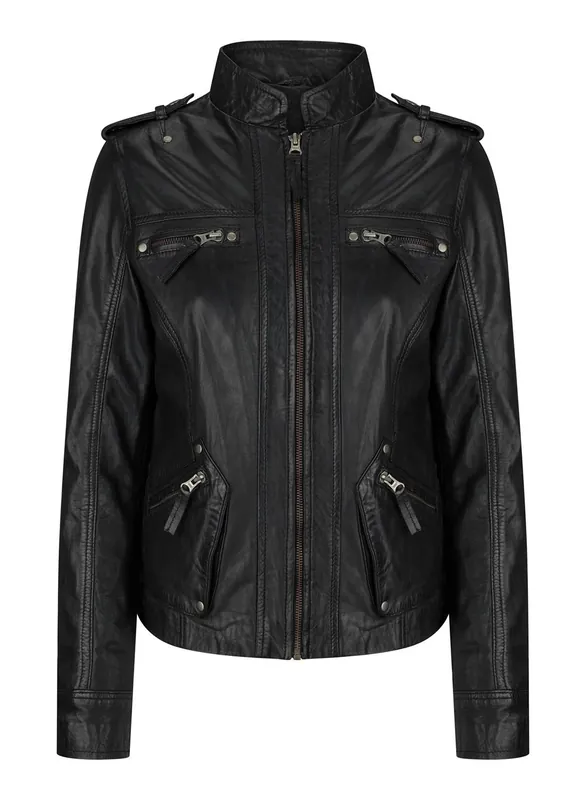 Leather Slim Fit Biker Jacket With 4 Pockets - TruClothing