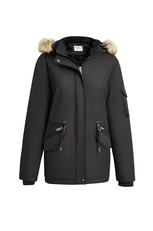 Mid-Length Winter Coat with Detachable Hood