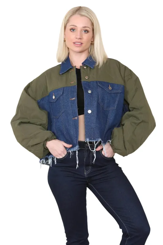 Khaki & Denim Jacket - ELAINA FASHION