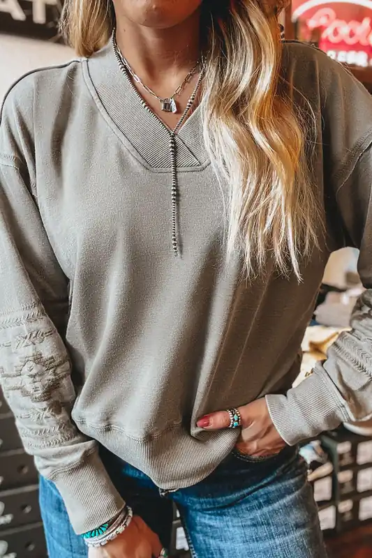 Embroidered Sleeve Sweatshirt - Everyday The Label