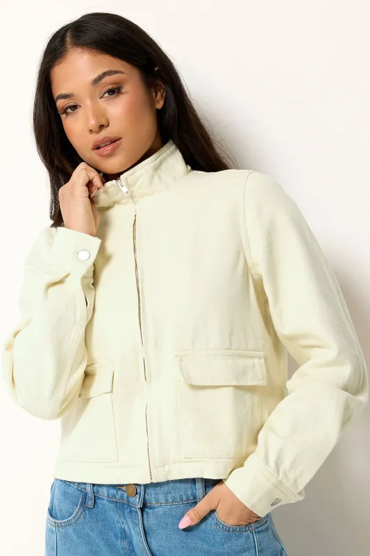 Petite Funnel Neck Denim Jacket - PixieGirl