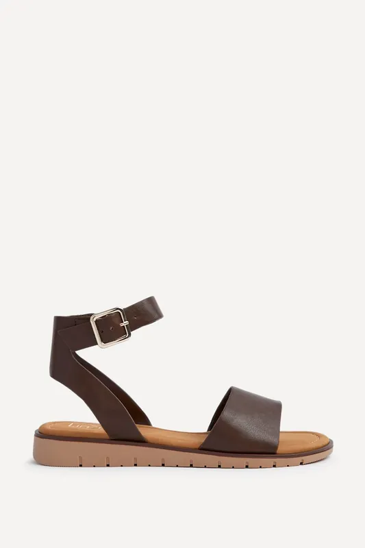 Nora Brown Faux Leather Flat Sandals - Linzi