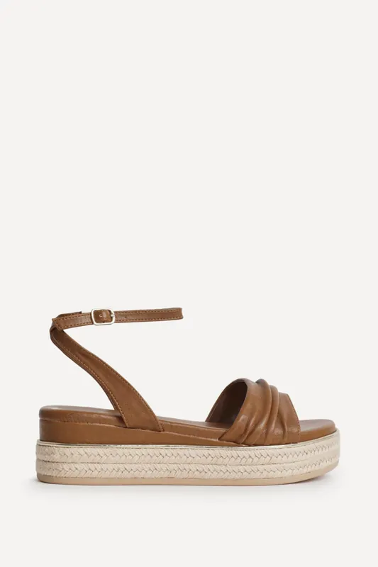 Dazed Tan Faux Leather Flatform Sandals - Linzi