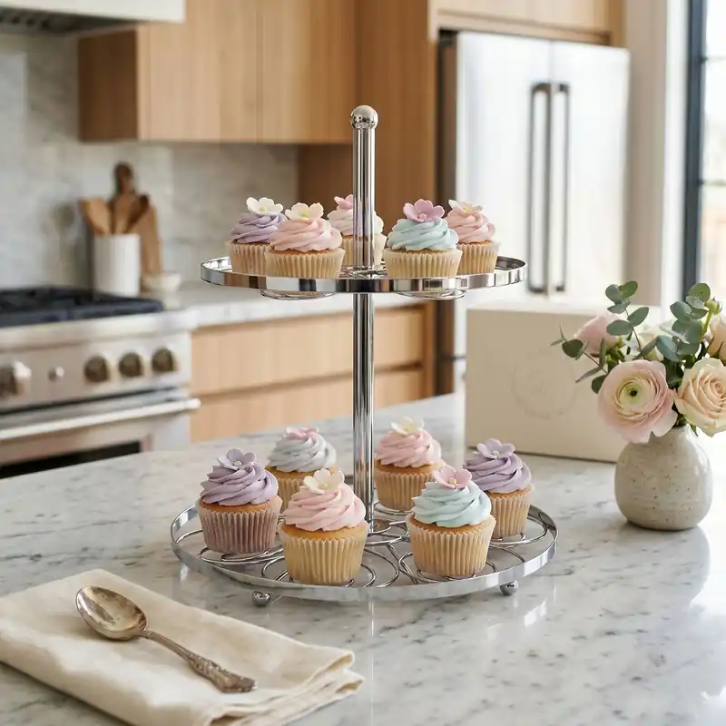 Swirl 2 Tier Chrome Cake Stand - Orsina