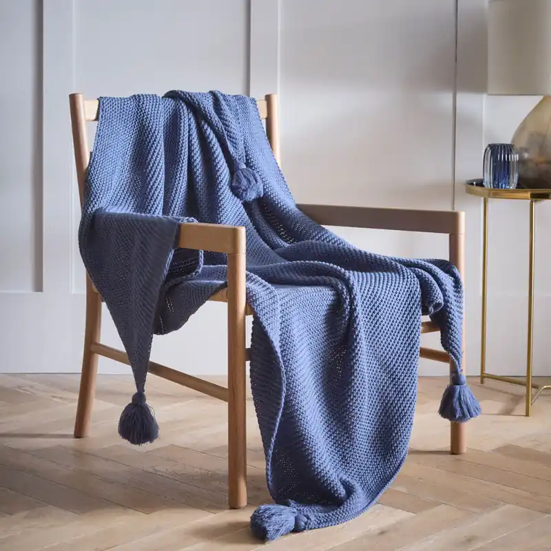 Copenhagen Knitted Tassels Throwover Bed Throw Blanket 127 x 152cm - Portfolio Home