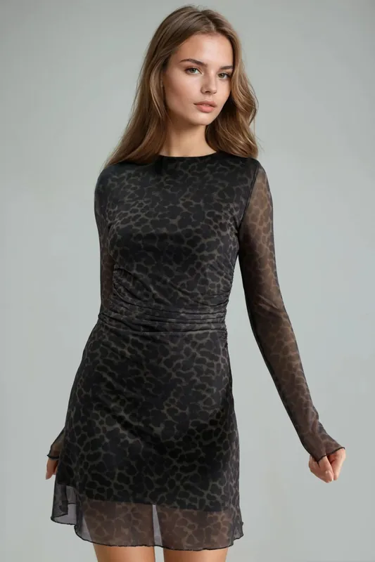 A-Line Leopard Print Mini Dress
