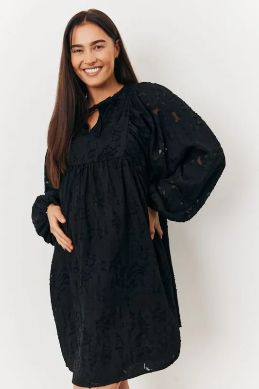 Black Maternity Tie Detail Smock Dress - In The Style