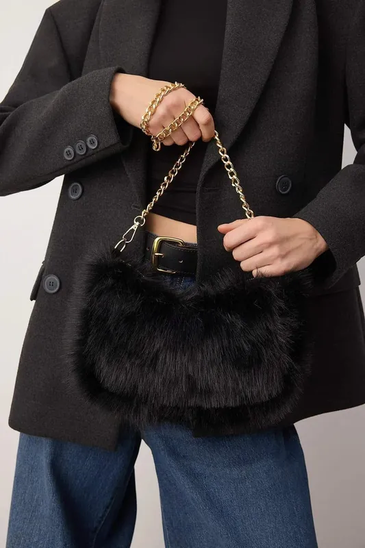 Faux Fur Chain Strap Crossbody Shoulder Bag - WOVCOR