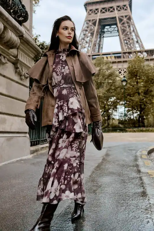 Floral Print Button Front Chiffon Midi Dress - WOVCOR