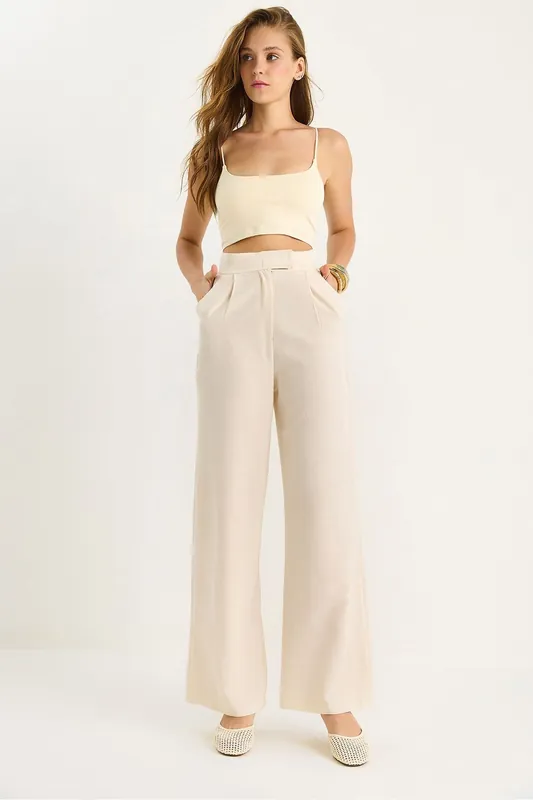 High Waist Wide Leg Pants - Bianco Lucci