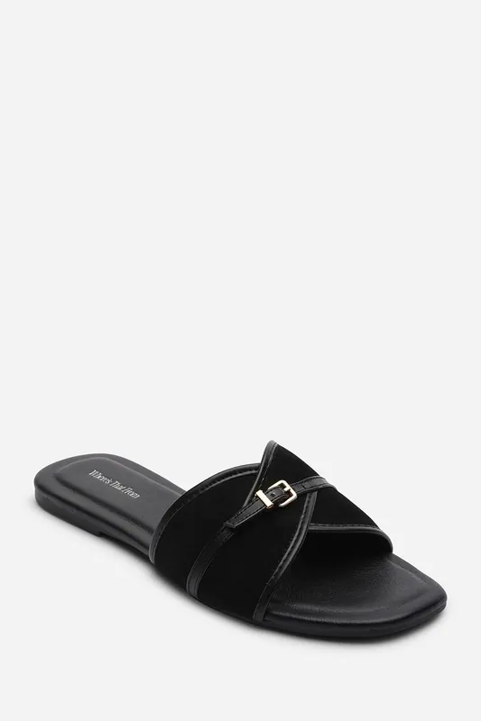 Cevora' Cross Over Buckle Suede Slide On Sandal - Where's That From