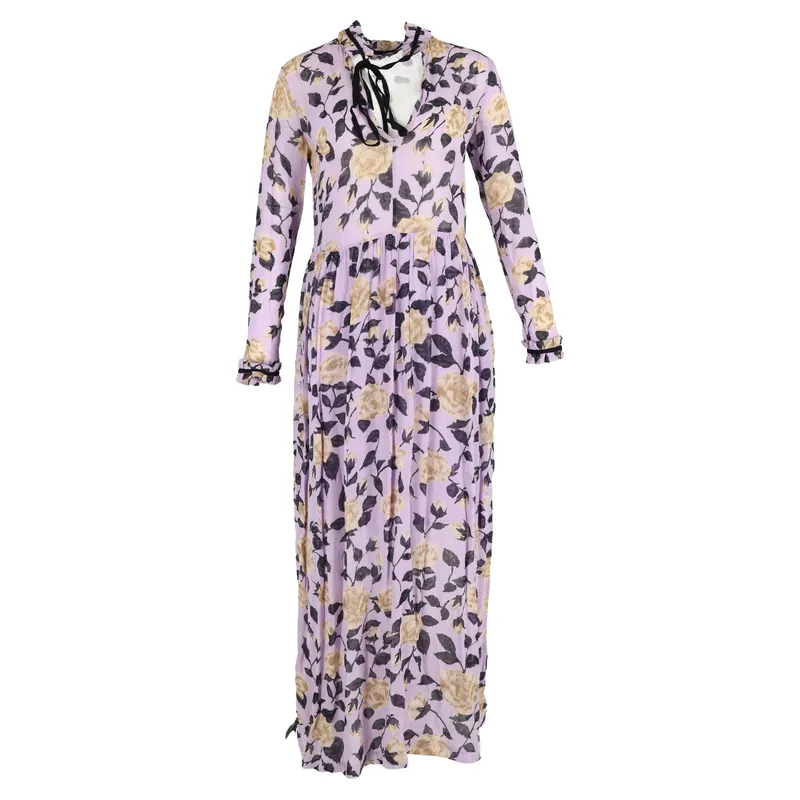 Preloved Crepe Georgette Carlton Maxi Dress in Purple Viscose - Ganni