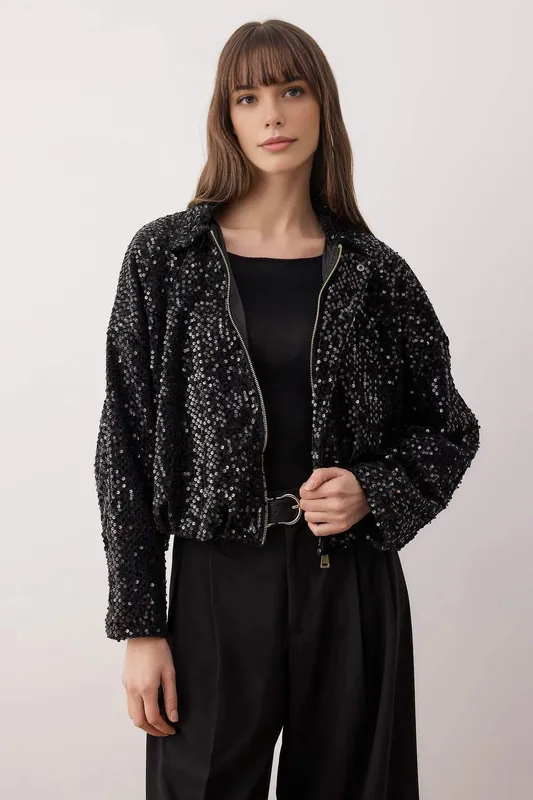 Sequin Zip Through Jacket - WOVCOR