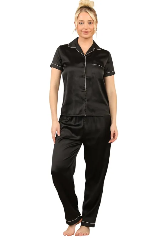 Black Silk Satin Pyjama - ELAINA FASHION