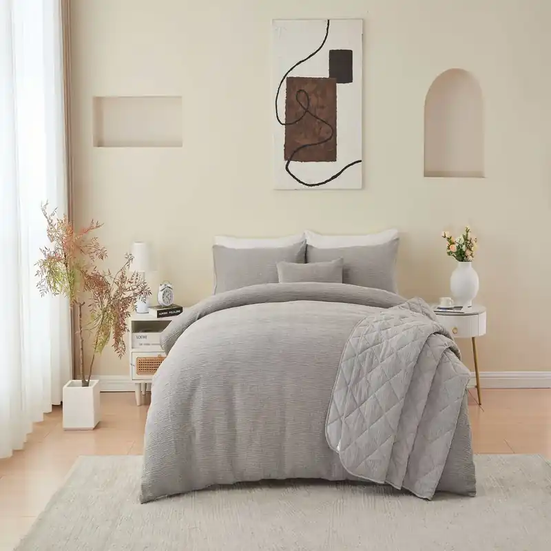 Bergen Textured Quilted Throwover Bed Throw Over Blanket 200 x 230cm - Portfolio Home