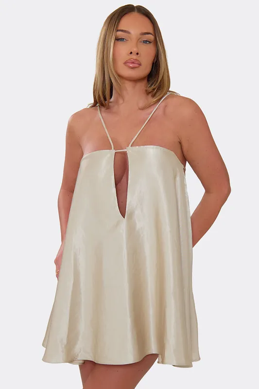 Strappy Satin Mini Dress - EGO
