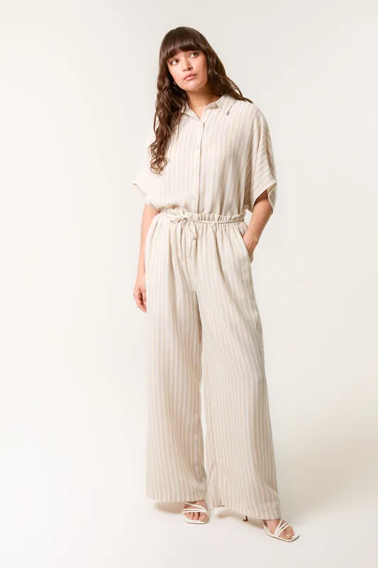 Stone Paperbag Waist Pinstripe Trouser - Blue Vanilla