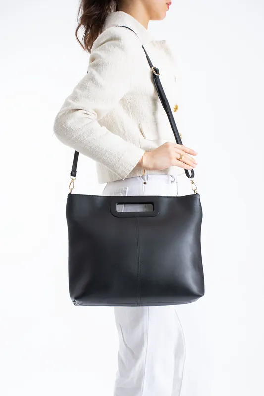 Handle Detail Pu Leather Large Handbag with Detachable Strap - Belissh