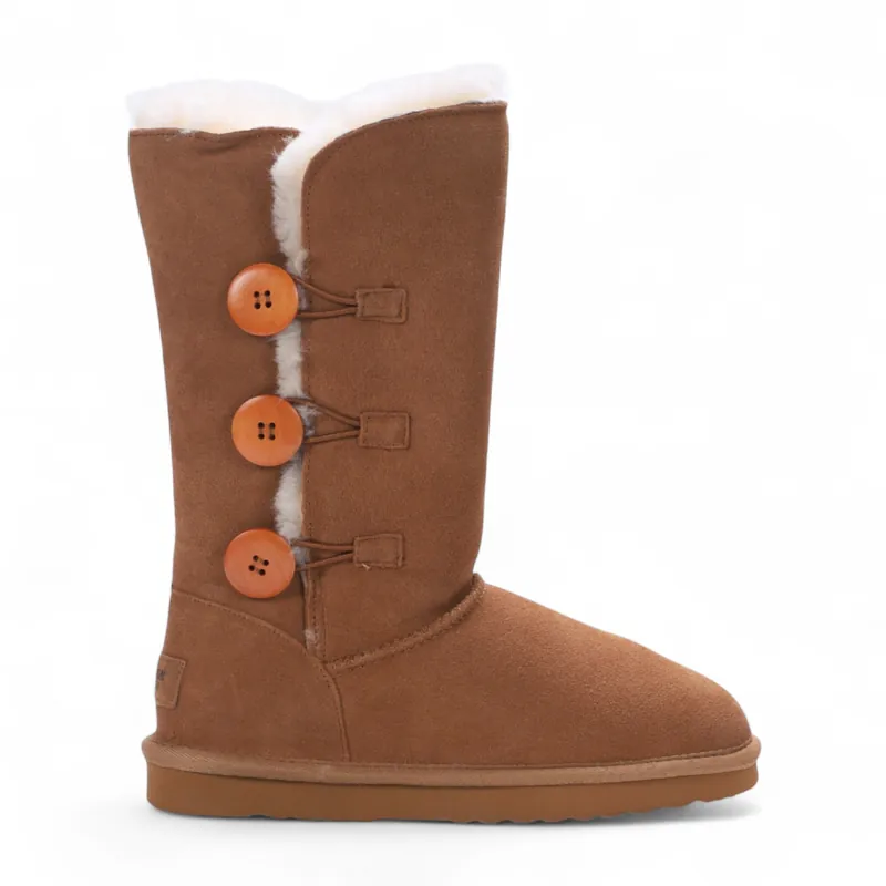 Sheepskin Suede Button Warm Winter Calf Boots - Willow