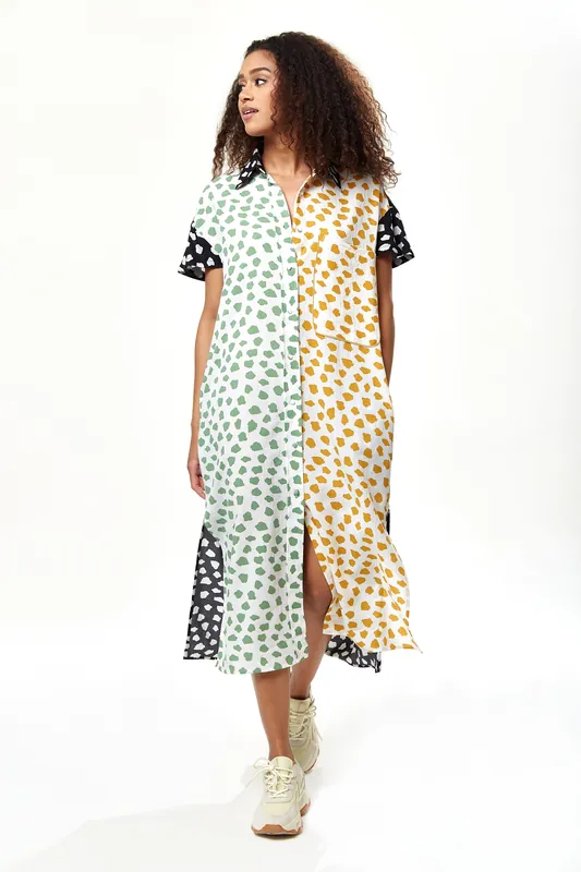 Animal Print Oversized Shirt Dress With Black Collar - Liquorish