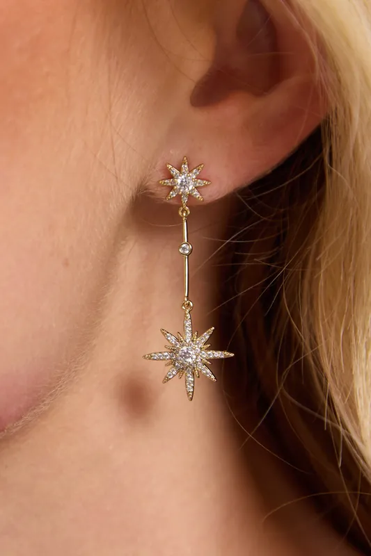 Gold Star Drop Statement Earrings - Liquorish